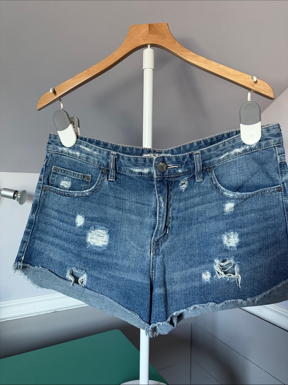Free People Distressed Blue Denim Cutoff Shorts Size 12